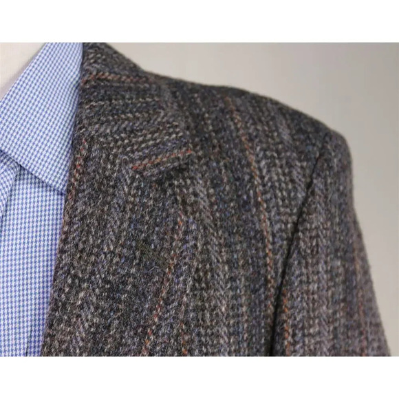 Harris Tweed JG Hook Vintage Blue/Gray Striped Heavy Scottish Wool Blazer 40R - Picture 4 of 9